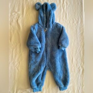 Cozy Blue Fleece Baby One Piece Size Snowsuit Hooded Romper